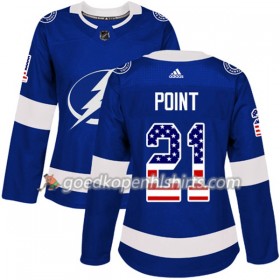 Tampa Bay Lightning Brayden Point 21 Adidas 2017-2018 Blauw USA Flag Fashion Authentic Shirt - Dames